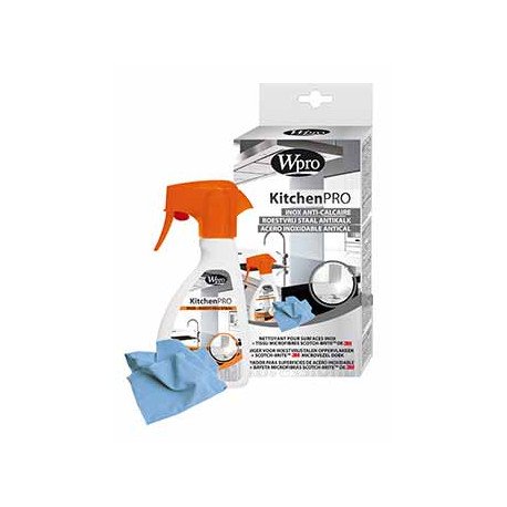 Kit nettoyant surfaces inox spray 250 ml + lingette Wpro 484000000682