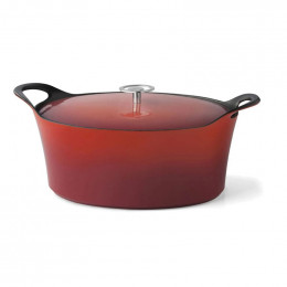 Cocotte ovale 6l 35cm rouge fonte d'acier + 2 manchons AMC38871