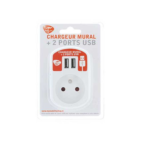 Chargeur mural 2 ports usb + prise gigogne Mobility Lab TEL307954