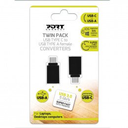 Pack de 2 convertisseurs usb usb type c vers usb type a Port Designs 900142