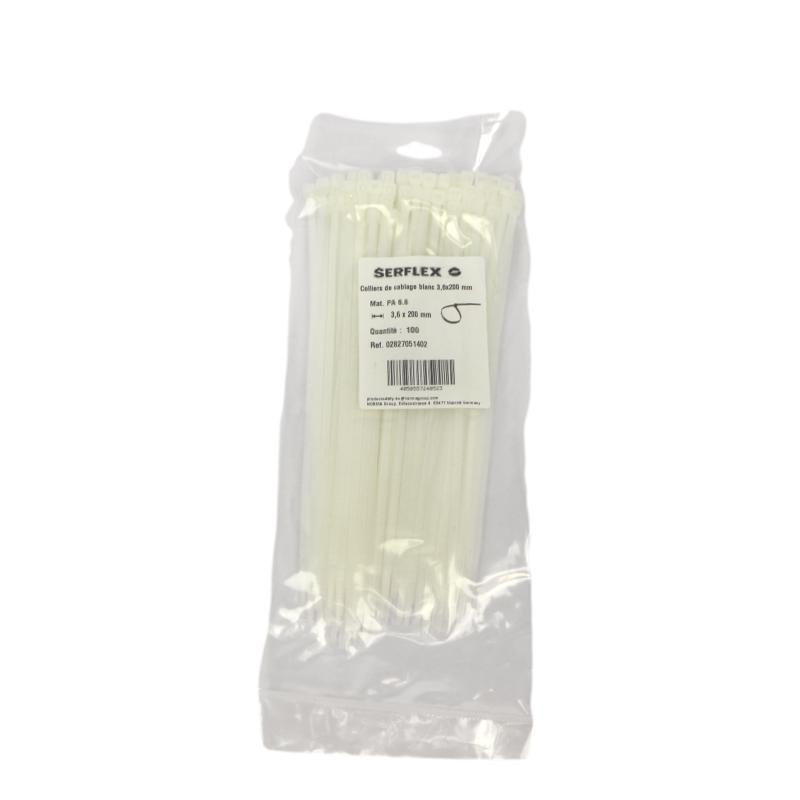 Attaches Câble Serflex Rilsan Blanc 200 X 3,6 Mm - Lot De 20 à 100 Pièces Pour Organisation