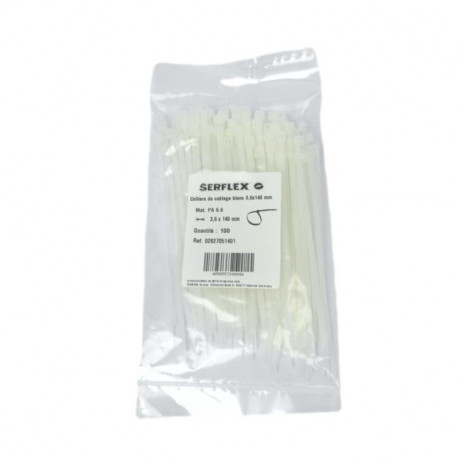 Colliers cablage blanc 3.6x140 sachet de 100 Serflex 02827051401