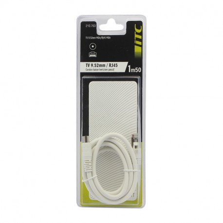 Cordon balun tv 9.52 / rj45 longueur 1.5m - fiche f/rj45 Itc 304482