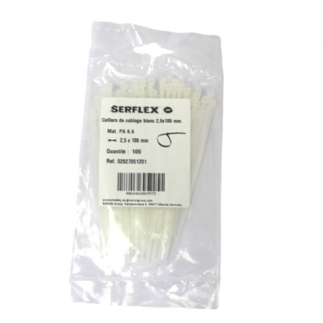 Colliers cablage blanc 2.5x100 sachet de 100 Serflex 02827051201